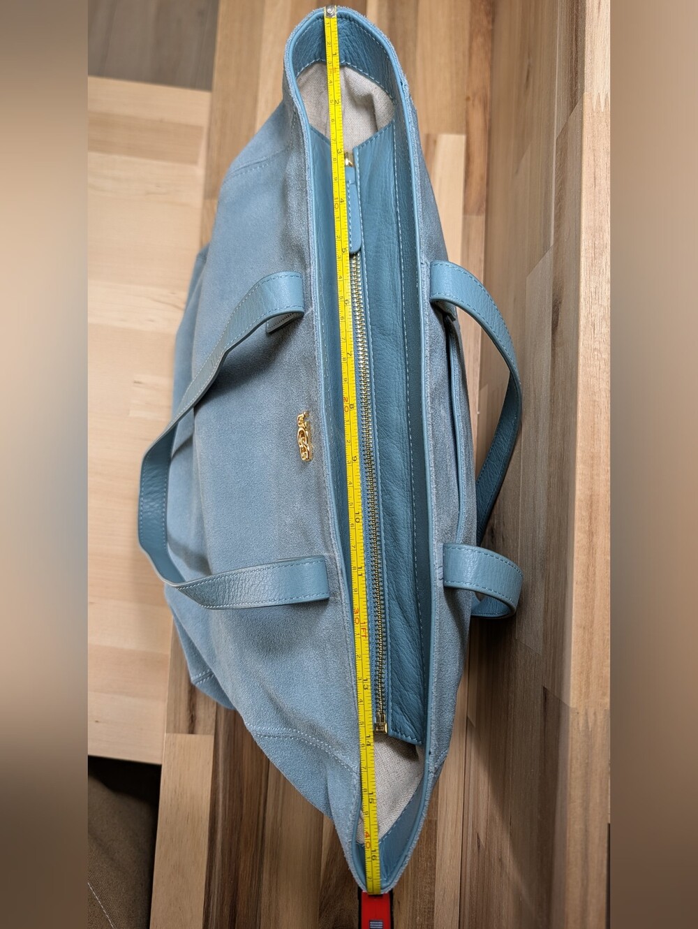 UGG Powder Blue Suede Tote with Gold Logo - Picture 14 of 15